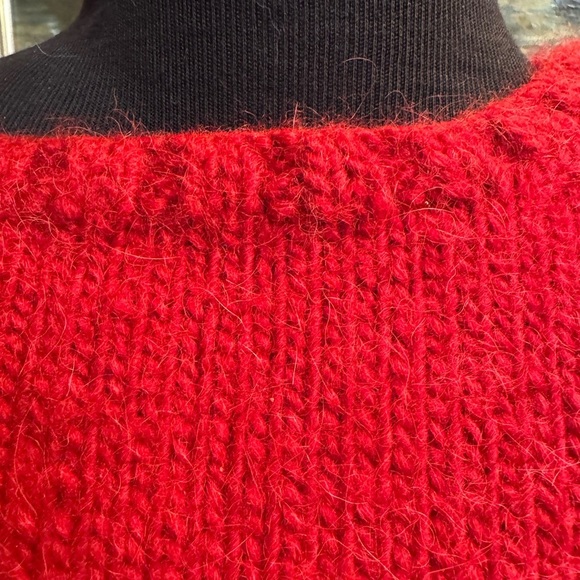 ANGORA WOOL AND MOHAIR Handmade Tight Knit Heavy Knit Red Crew Neck Sweater Cozy - Picture 9 of 11